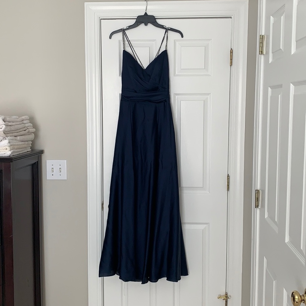 Navy blue black tie gown